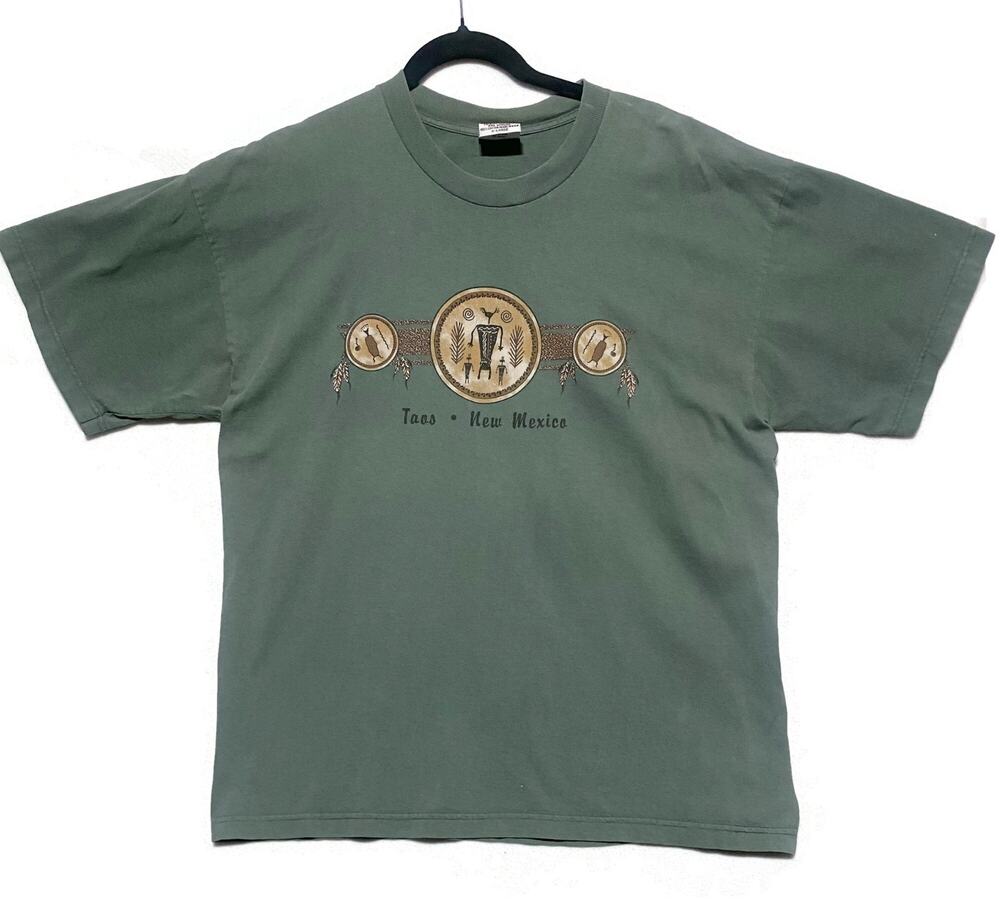 Taos New Mexico Graphic T-Shirt Men's XL Green Bay Side Pre-Shrunk Made in USA